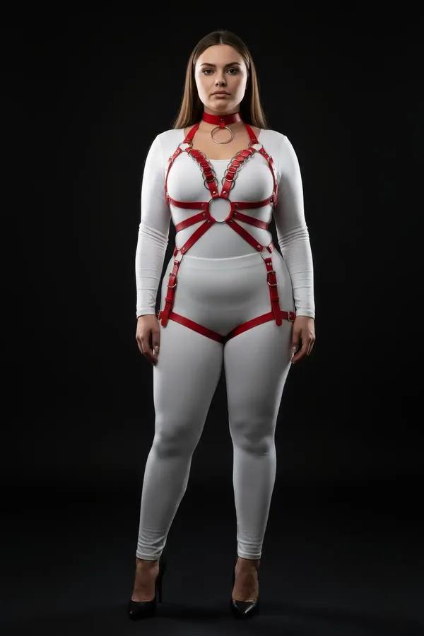 Red Strappy Full Body Harness with O-Ring
