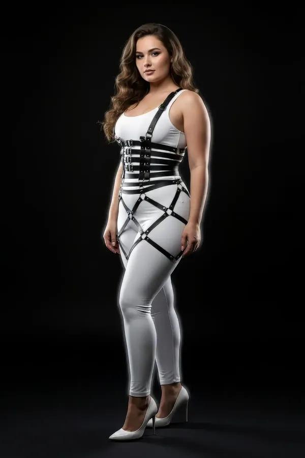 Black Faux Leather Skirt & Corset Body Harness Set