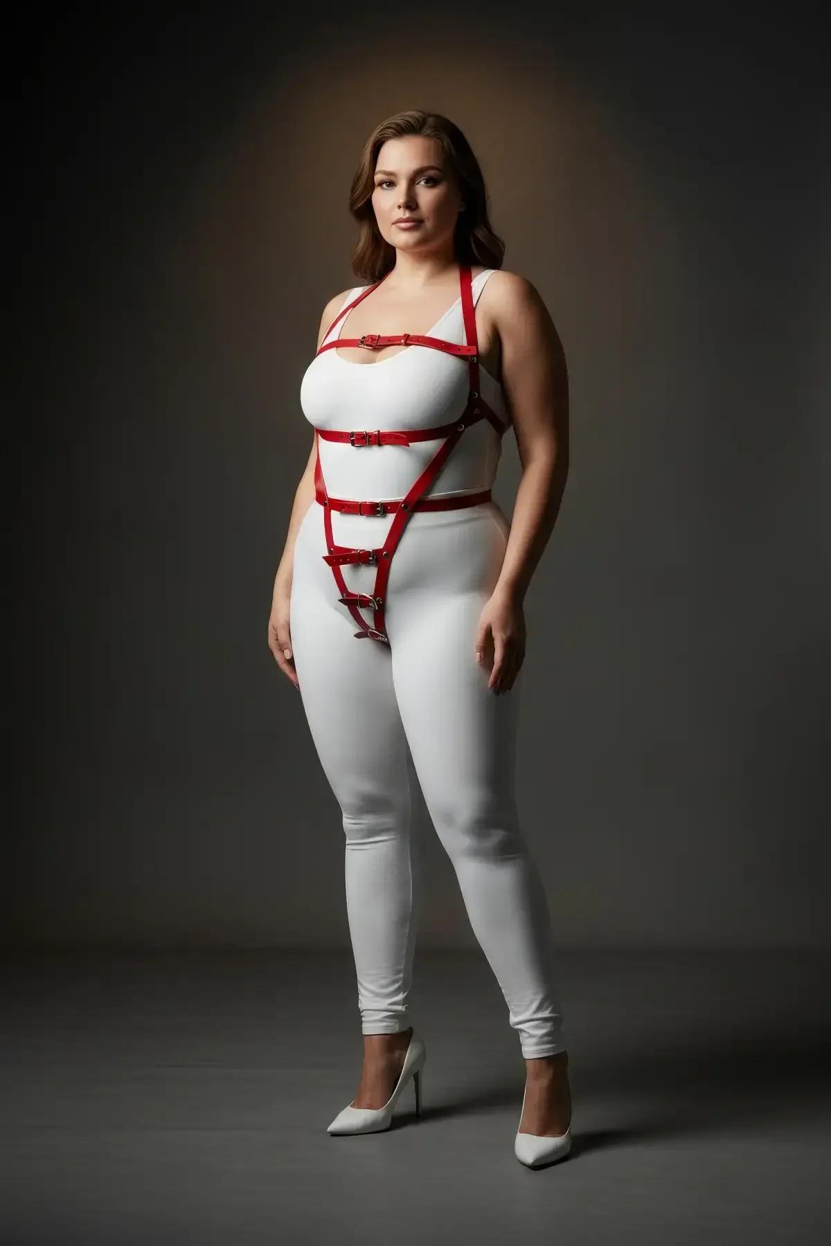 Red Faux Leather Body Harness with Adjustable Straps