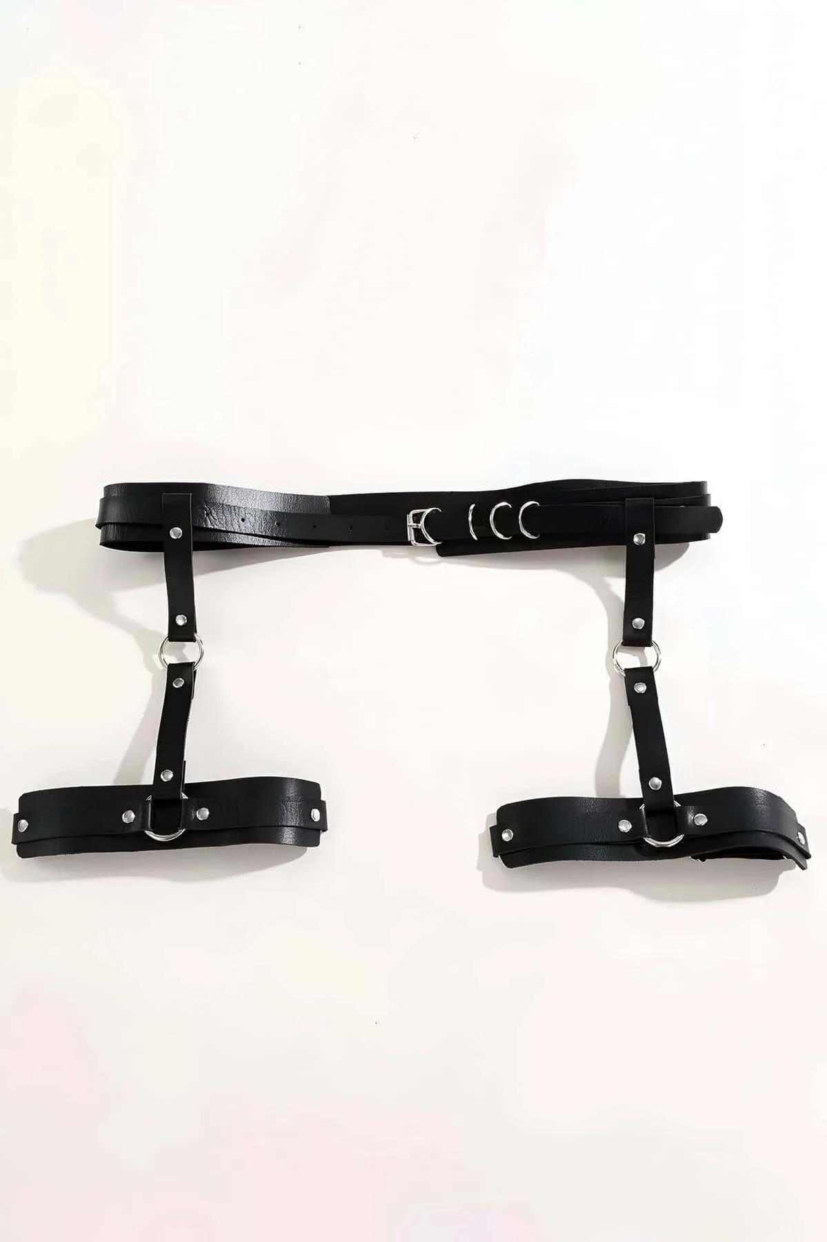 Faux Leather Garter Set Back View Adjustable Waist Strap Detail