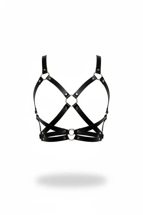 Black Faux Leather Caged Body Harness Bra Top