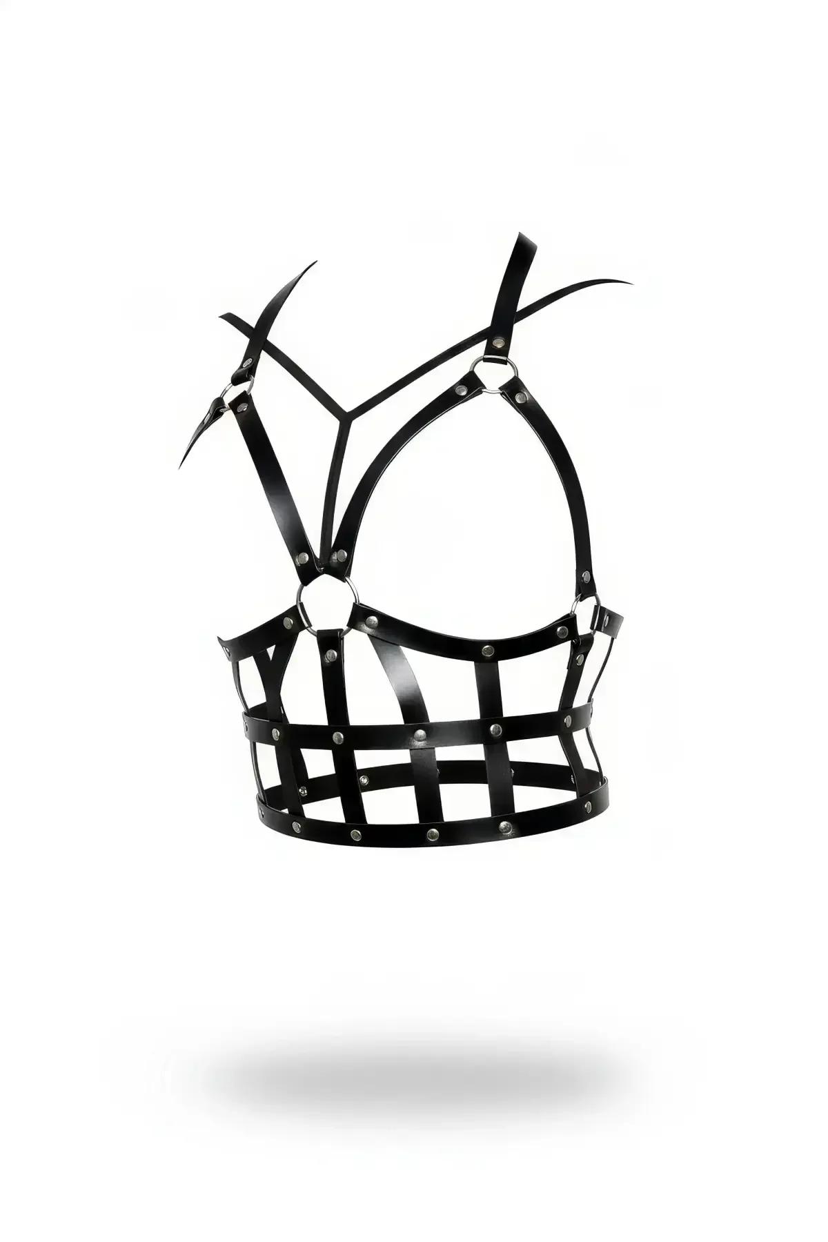 Black Studded Cage Harness Bustier Top