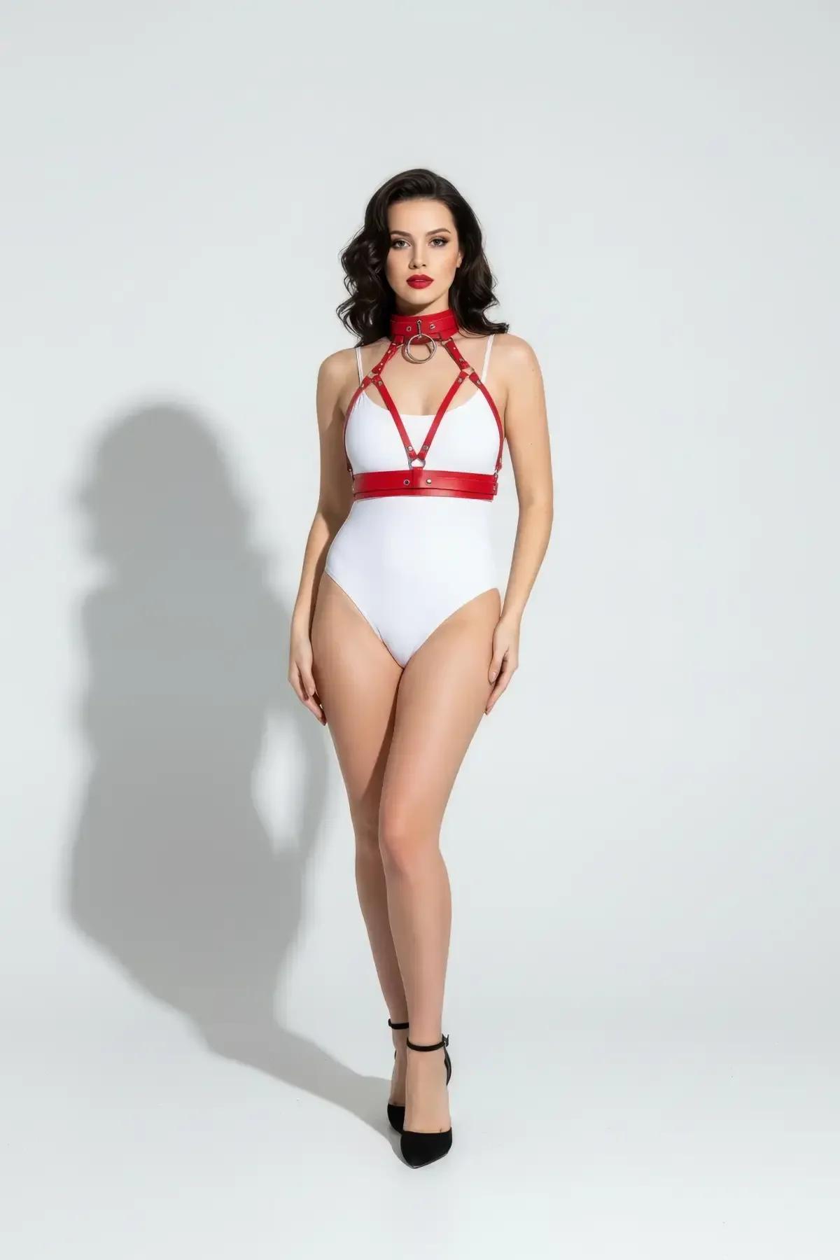 Red Faux Leather Choker & Chest Harness Set