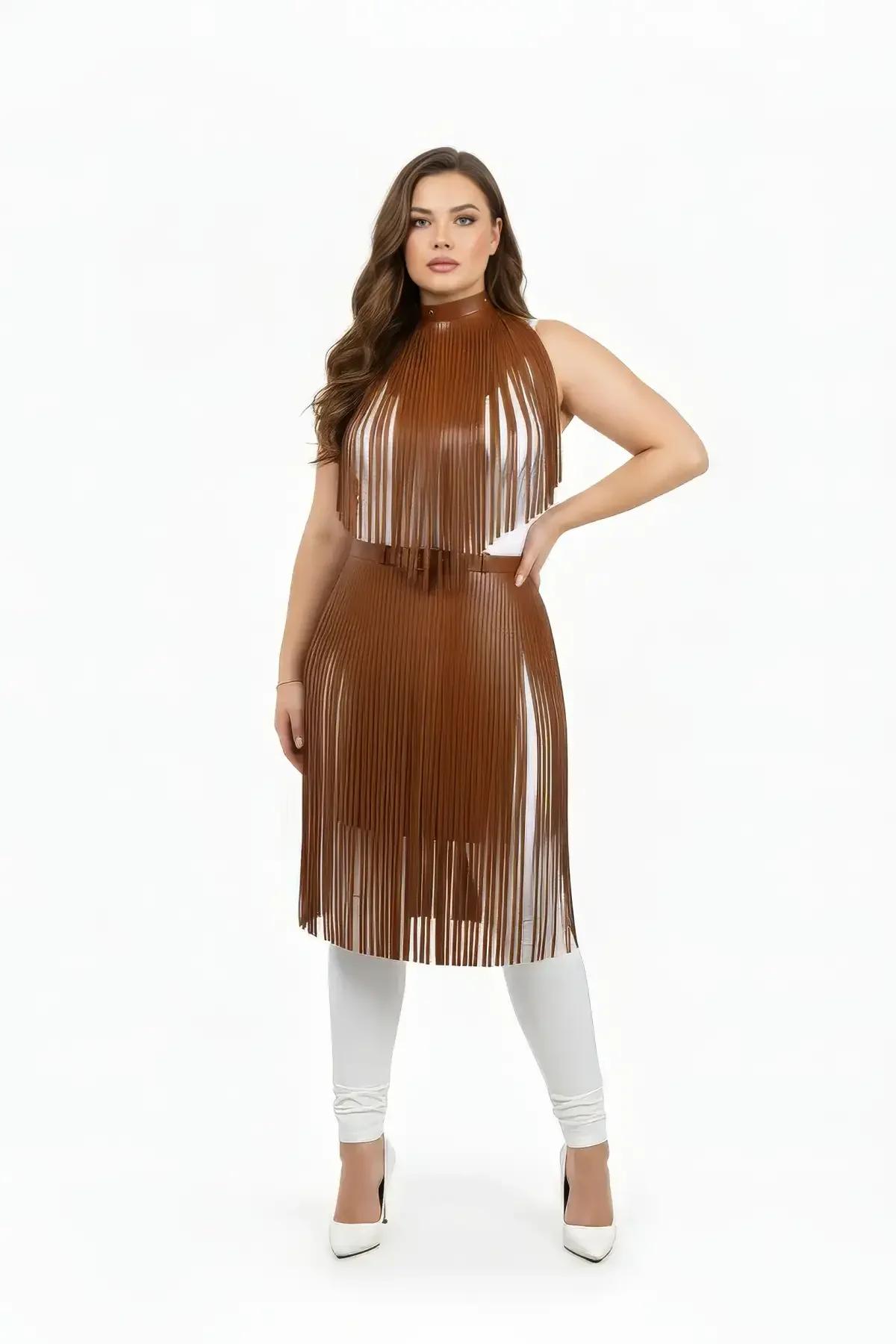Two-Piece Fringed Faux Leather Layering Body Harness