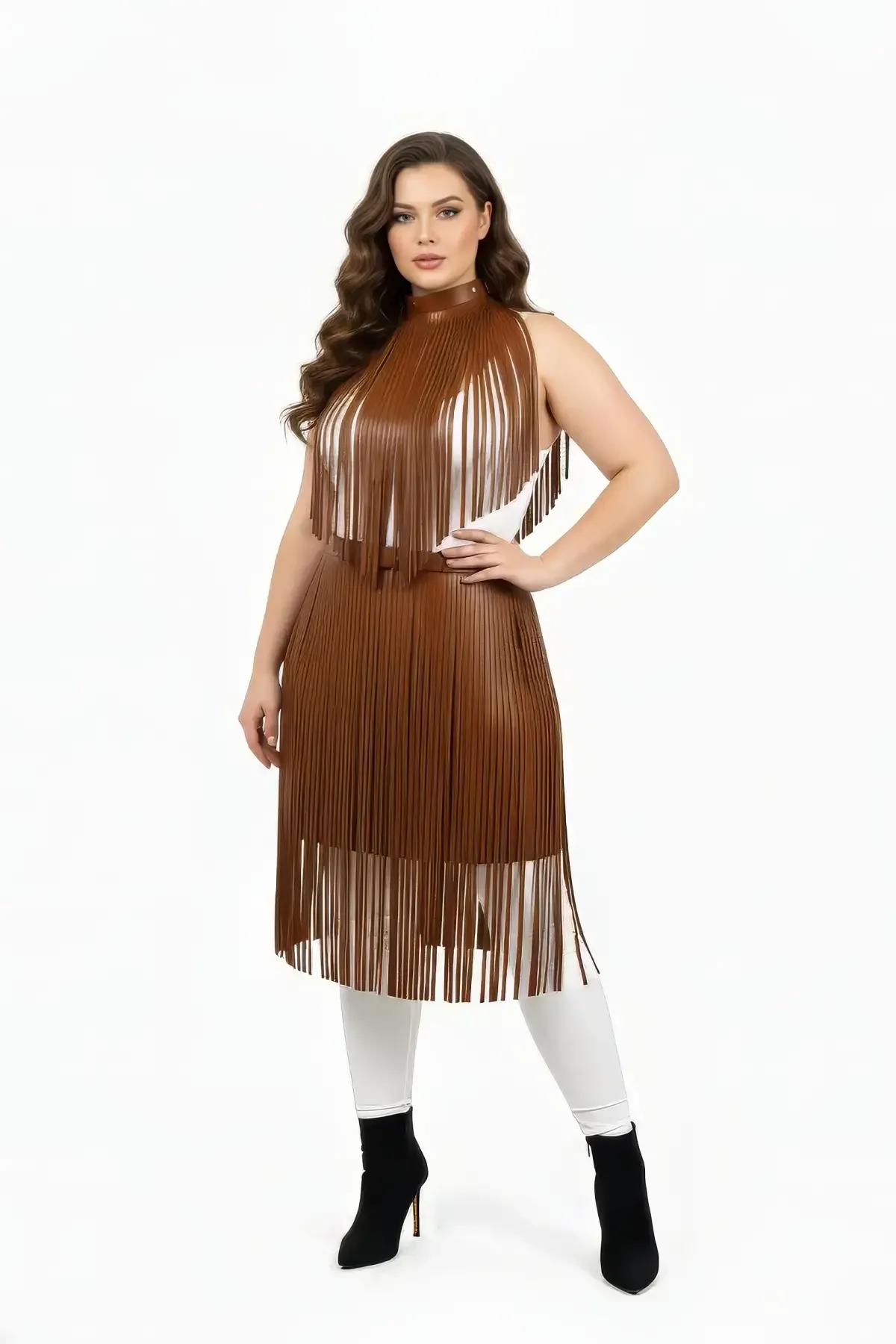 Two-Piece Fringed Faux Leather Layering Body Harness