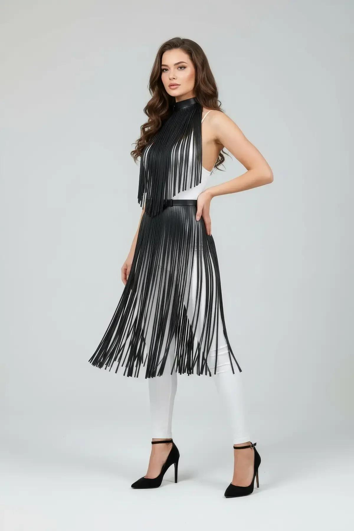 Fringe Mock Neck Body Harness Overlay
