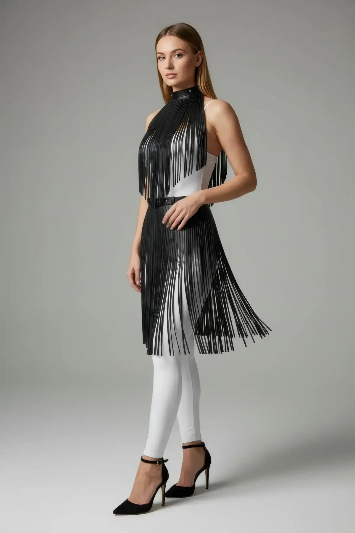 Fringe Mock Neck Body Harness Overlay