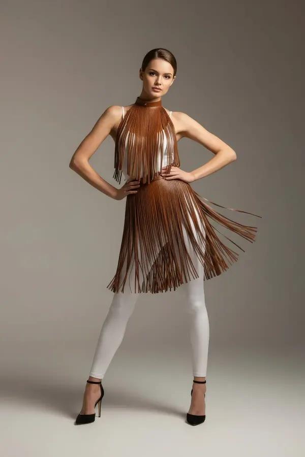 Fringe Halter Top & Waist Skirt Overlay Harness Set