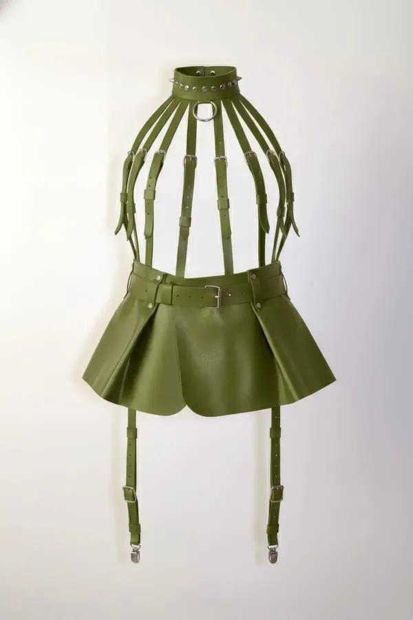Caged Underbust Harness with Pleated Skirt & Garters