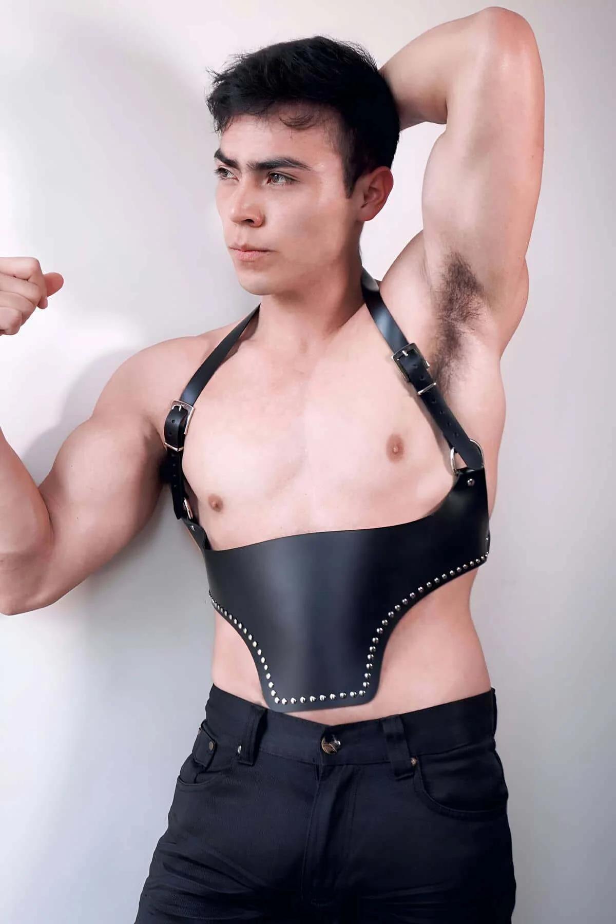 Back View Underbust Harness Silver Studs Black Faux Leather Close-Up