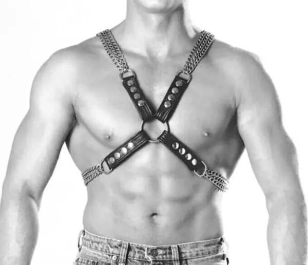 Chain Detail Faux Leather Chest Harness