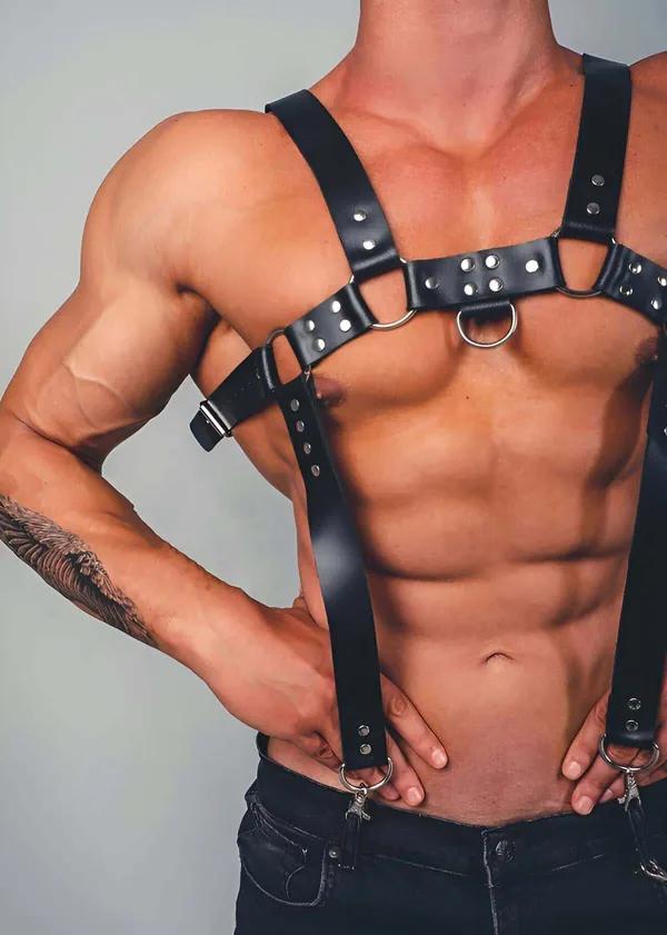 Faux Leather Adjustable Chest Harness with Rivet Detail