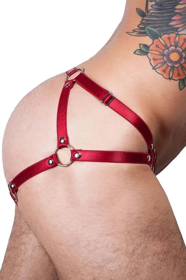 Red G-String Style Body Harness with Cuff