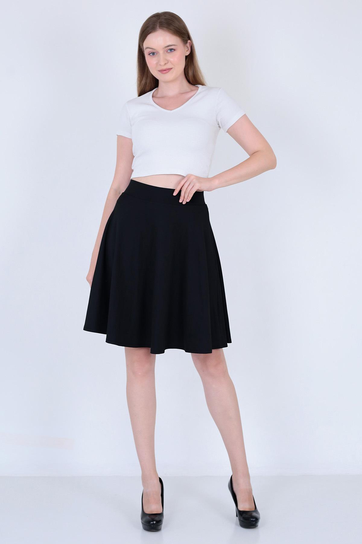 Black High-Waisted Skater Skirt Women A-Line Flare Everyday Wear