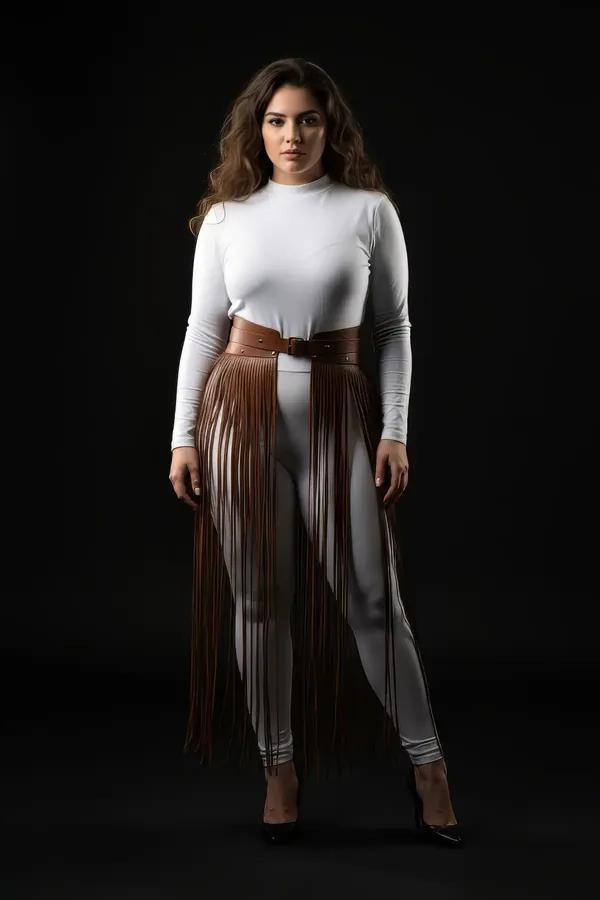 Brown Fringe Faux Leather Waist Harness Skirt