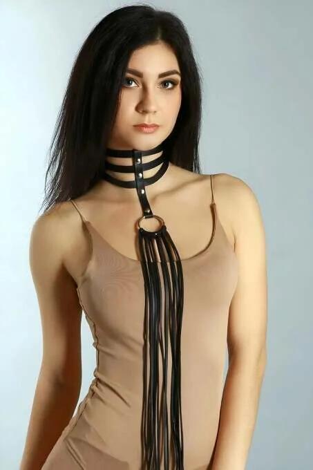 Black Faux Leather Choker with Tassel Chain Women O-Ring Closure