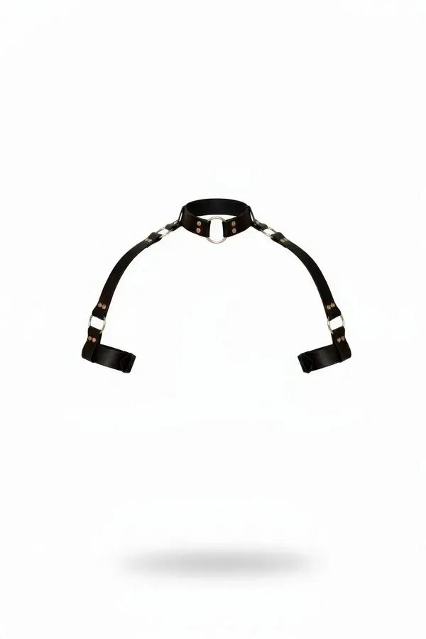Adjustable Faux Leather Collar Harness with O-Ring & Arm Straps