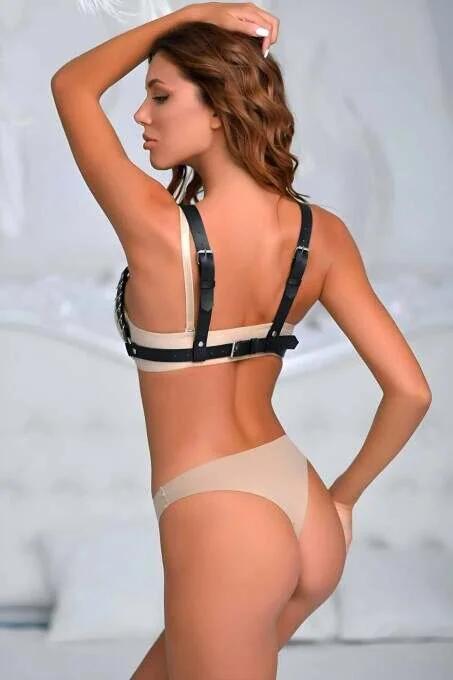 Matte Black Vegan Leather Body Harness with Caged Chest and Waist Straps Symmetrically Adjusted