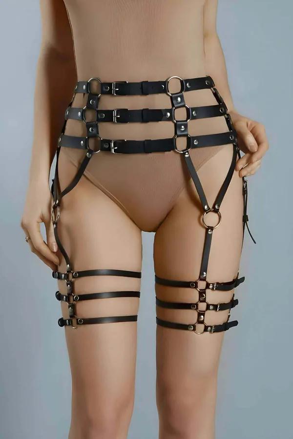 Multi-Strap Faux Leather Waist Garter Harness