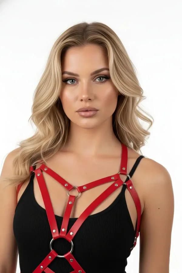 O-Ring Faux Leather Chest Harness with Studded Straps
