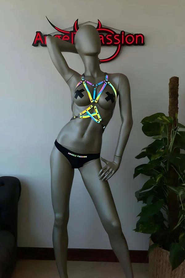Reflective Rainbow Body Harness with Adjustable Straps