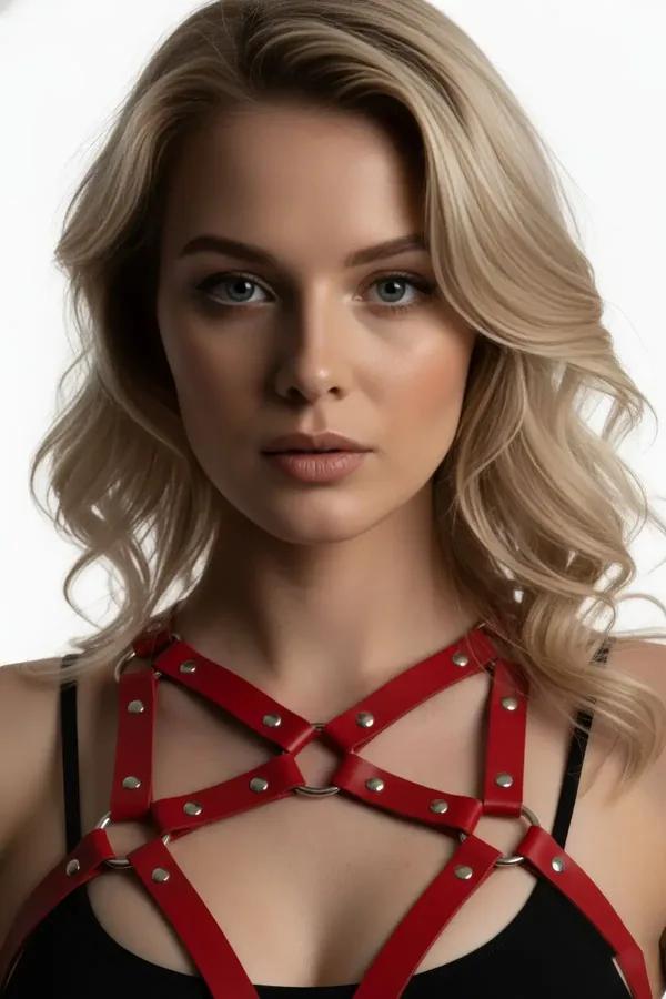 Red Caged Chest Harness Bra with Adjustable O-Rings