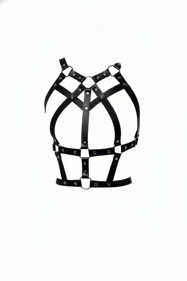Caged Faux Leather Body Harness with O-Ring & Rivet Accents