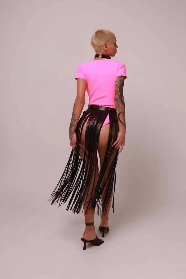 Faux Leather Fringe Skirt Overlay