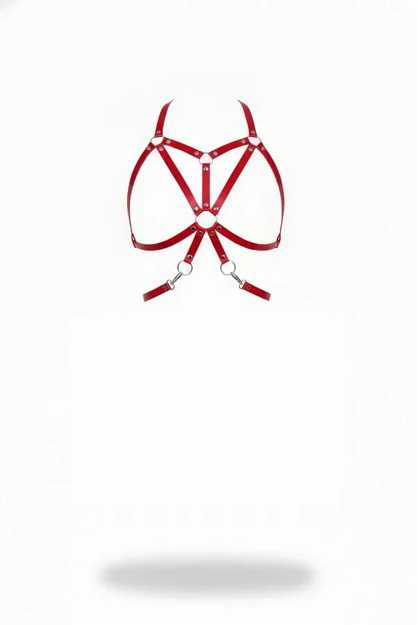 Caged Faux Leather Harness Bra with Multi O-Ring Detail