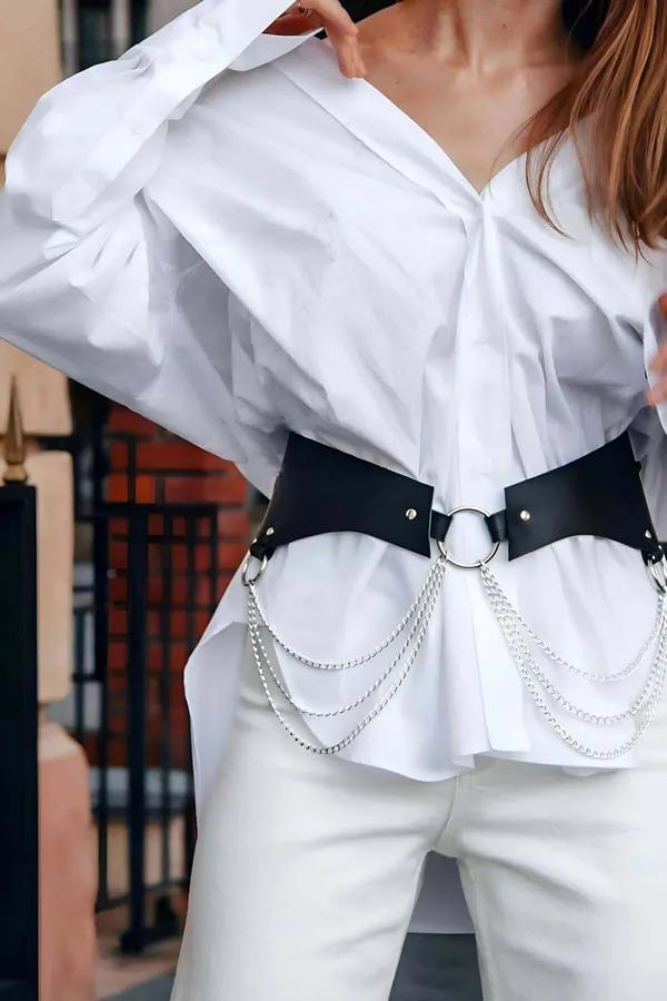 Wide Waist Harness Belt with O-Ring and Chain Drapes
