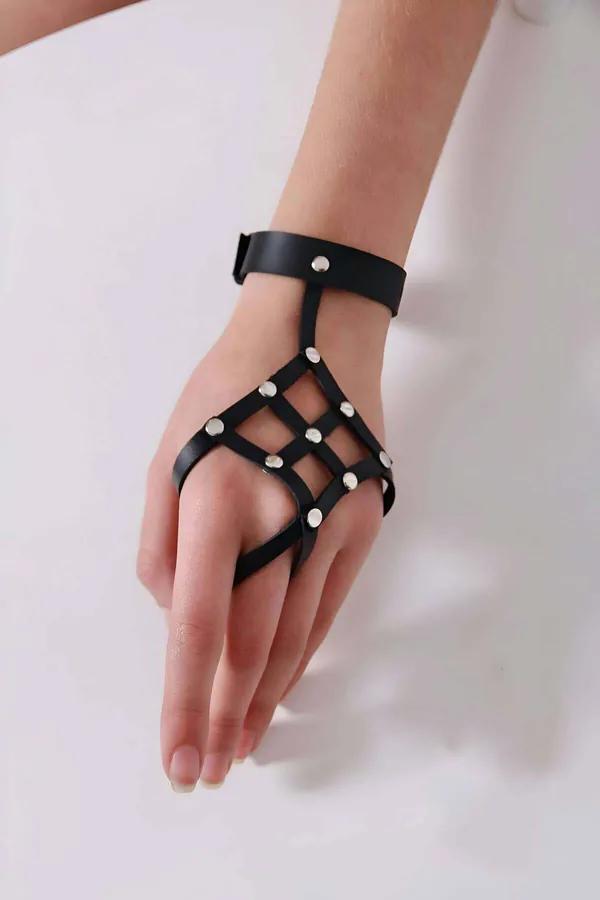 Studded Grid Hand Harness with Wrist Cuff