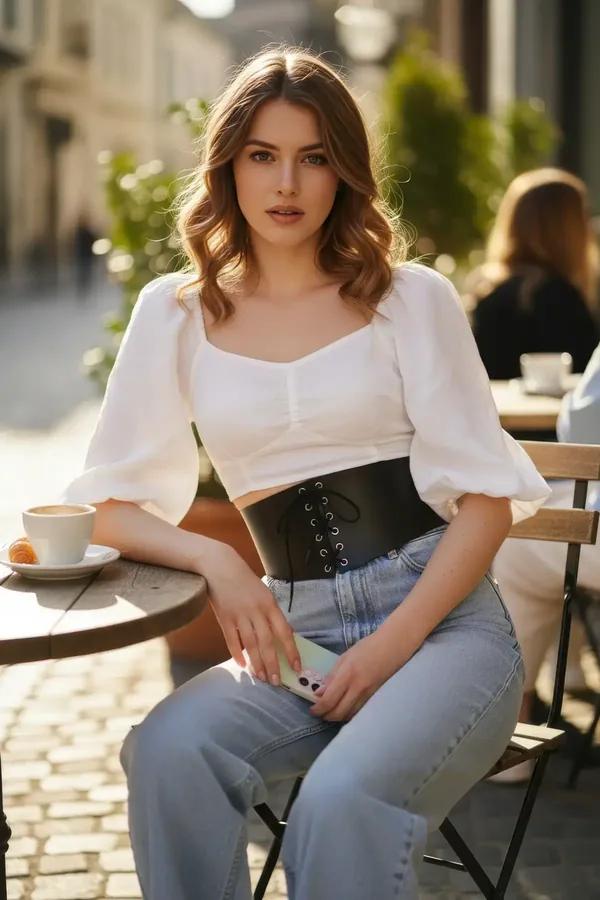 Wide Faux Leather Lace-Up Waist Corset Belt