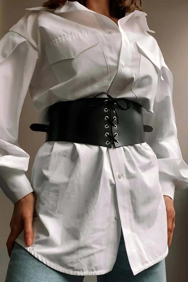 Wide Waist Cincher Belt with Corset Lacing Detail