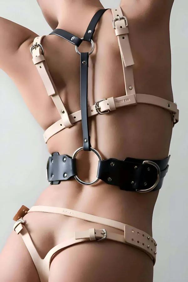 Two-Tone Faux Leather Body Harness with O-Ring