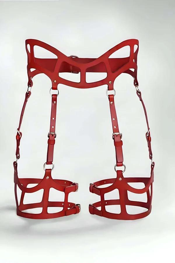 Caged High-Waist Garter Harness with Adjustable Leg Straps