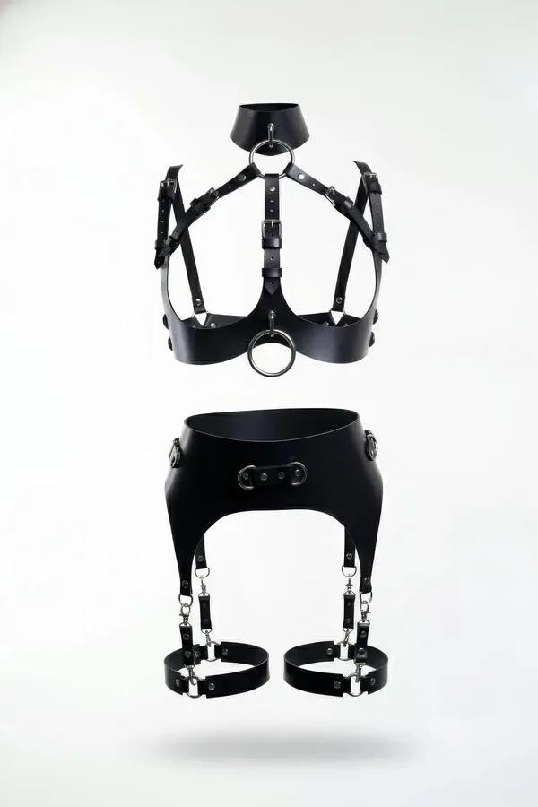 Two-Piece Faux Leather Body Harness & Garter Set