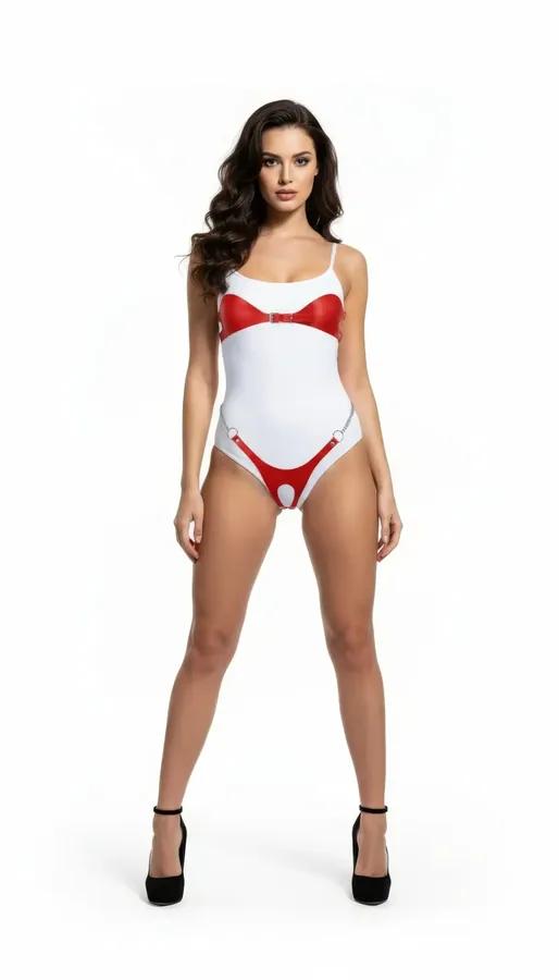 Vinyl Bodysuit with Red Bow Chest Harness