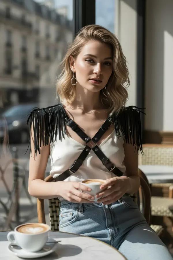 Fringed Shoulder Body Harness with Chest Straps