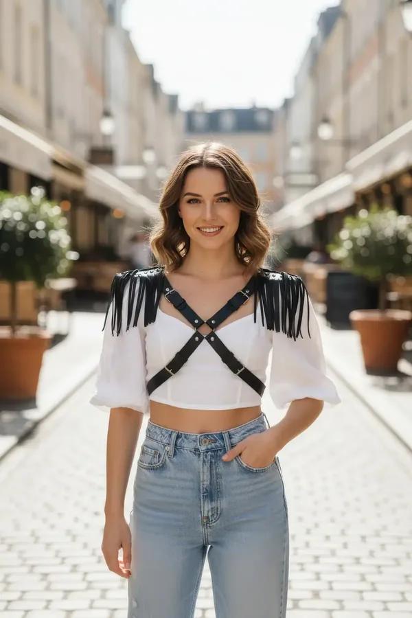 Fringed Shoulder Body Harness with Chest Straps
