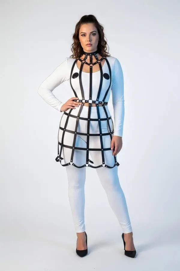Lattice Grid Full Body Harness with Choker & Studs