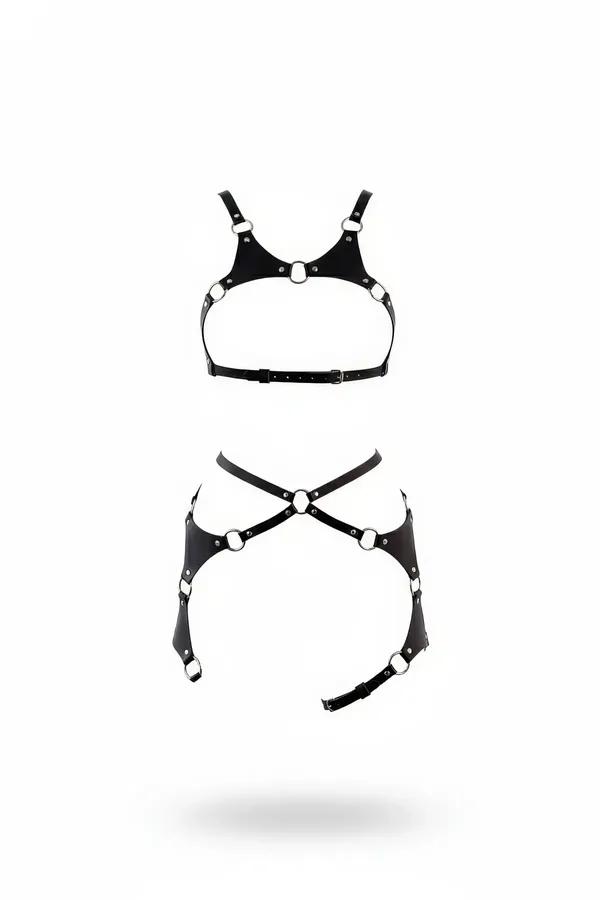 Faux Leather O-Ring Harness Set with Chest & Garter Skirt