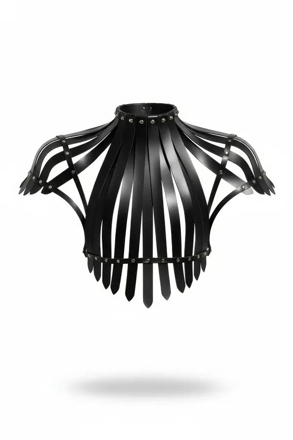 Sculptural Faux Leather Shoulder Cage Harness with High Neck