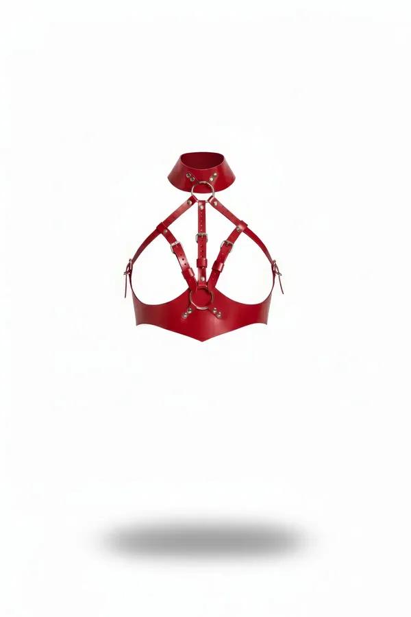 Faux Leather Caged Chest Harness with O-Ring Choker