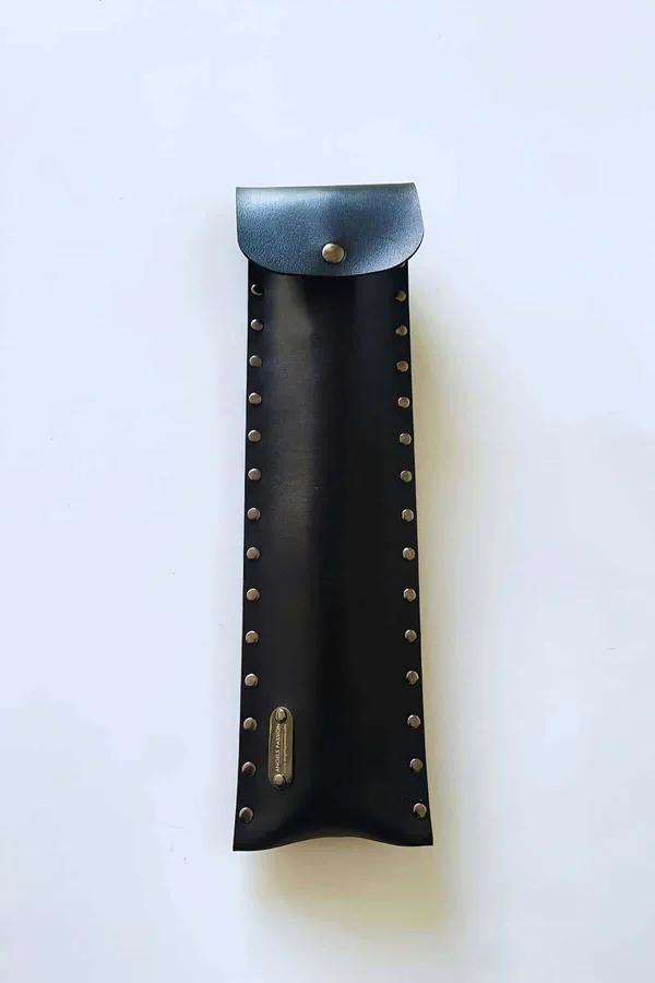 Studded Vegan Leather Cane with Detachable Chain & Pouch