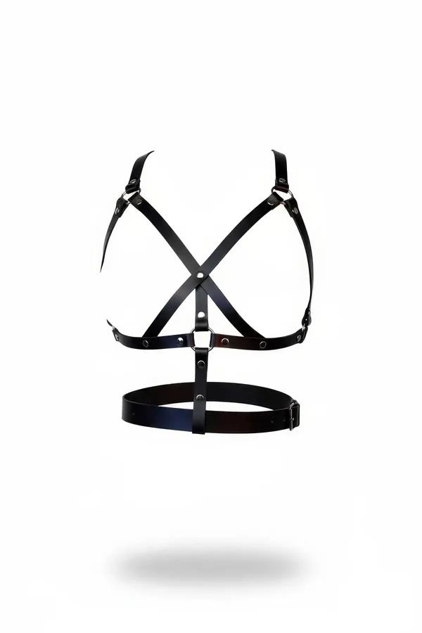 Faux Leather Cross-Strap Chest Harness with Integrated Waist Belt