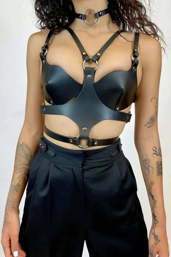 Full Body Harness with O-Ring Choker & Bra Top