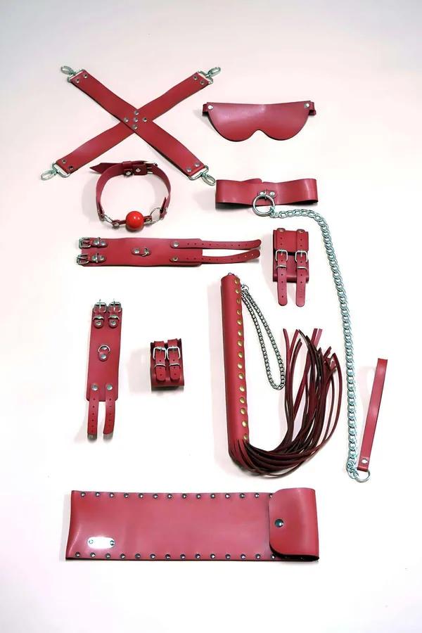 Red Faux Leather Fashion Accessory Kit with Chain Details