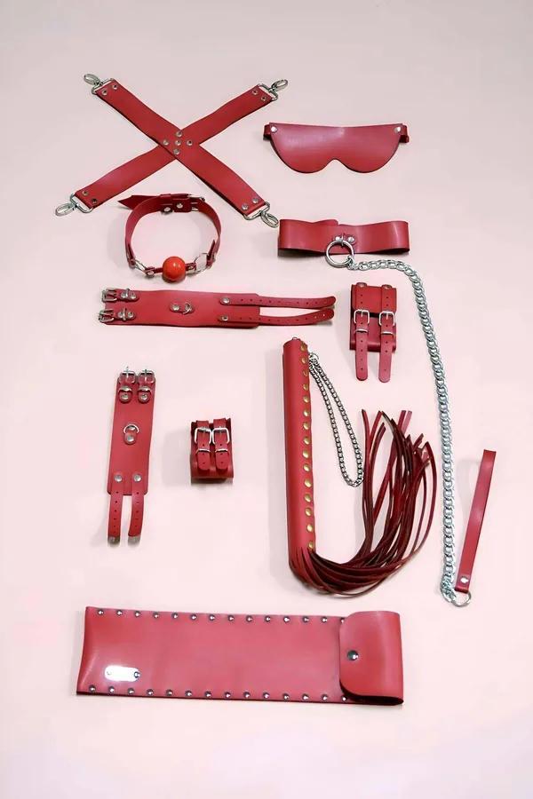 Red Faux Leather Fashion Accessory Kit with Chain Details