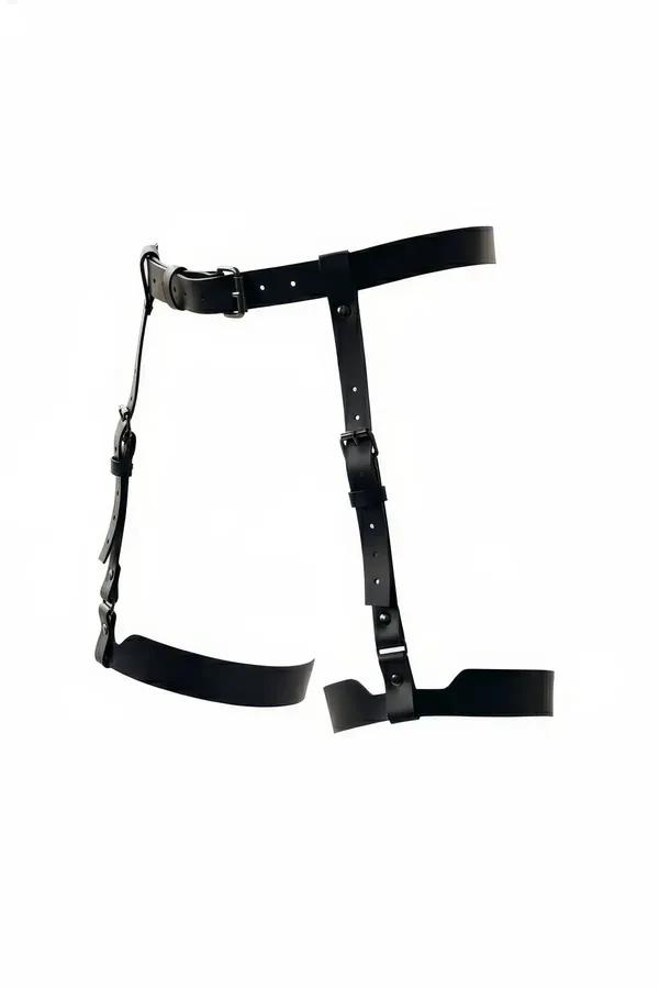 Adjustable Faux Leather Single Leg Garter with Waist Strap