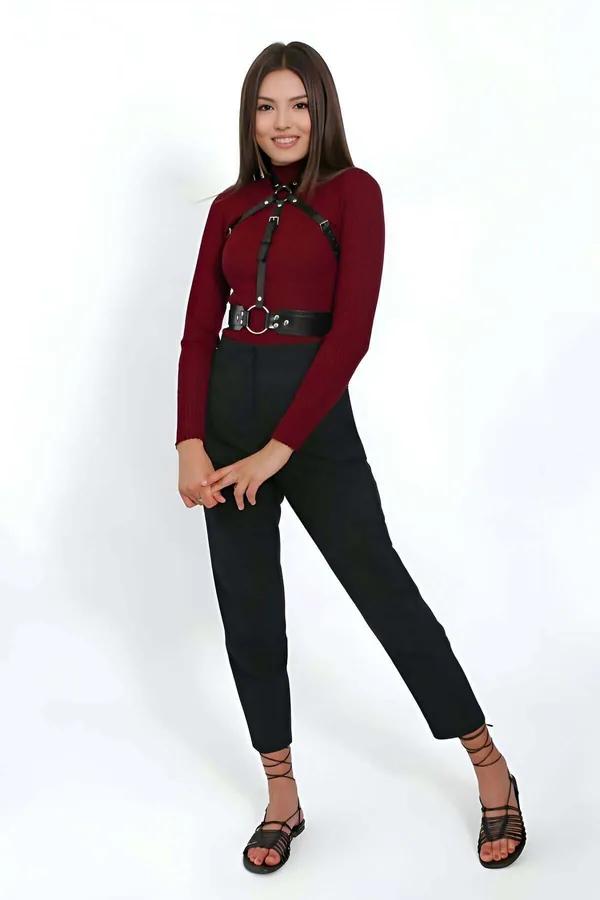 Mid-Waist Faux Leather Body Harness with O-Ring